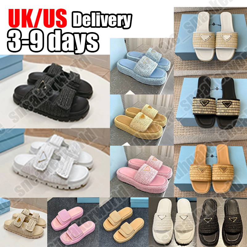 Designer sandals crochet platform slides slippers natural black white luxury women summer beach classic leisure flat thick sole slipper sandal size 35-42