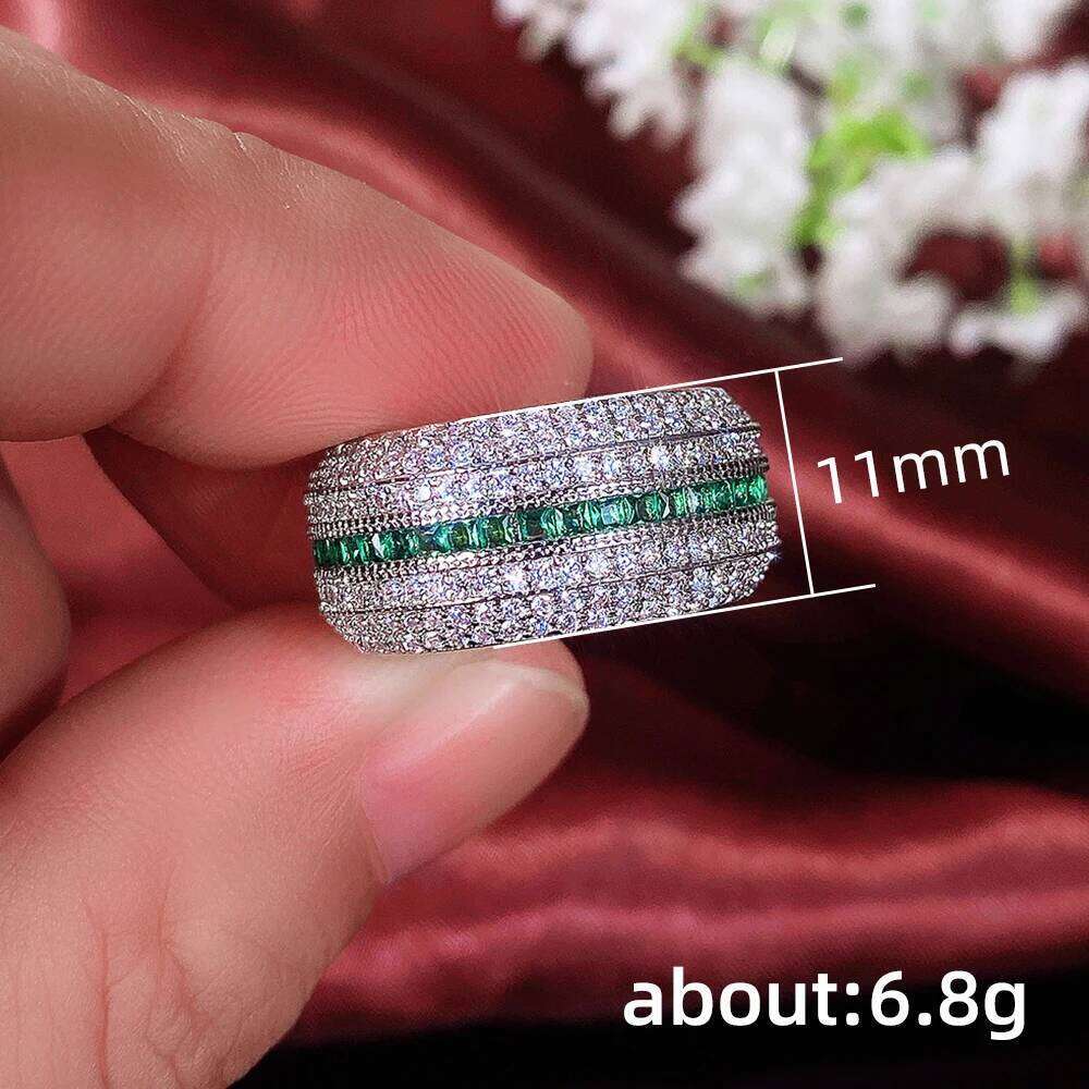 Huitan Gorgeous Promise Rings Women for Party Full Brilliant CZ Green Finger Accessories Anniversary Gift New Trendy Jewelry
