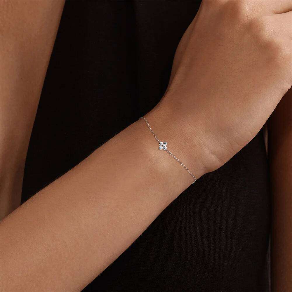 Aide S925 Sterling Silver Four-Leaf Clover Moissanite Bracelet Adjustable Chain Fortune's Favor Bracelets Valentine's Day Gifts