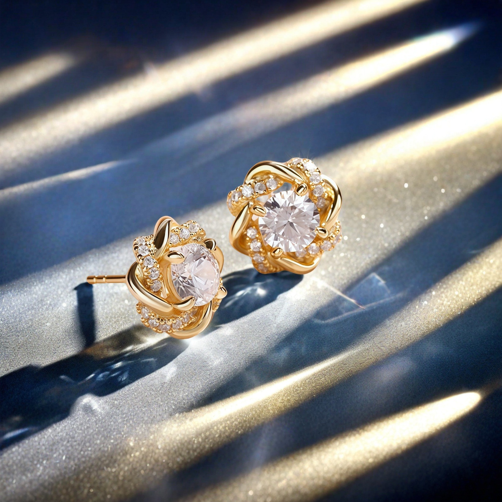 Charm Flower Stud Earrings 18K Gold Plated S925 Needle Women Girls Jewelry Gift