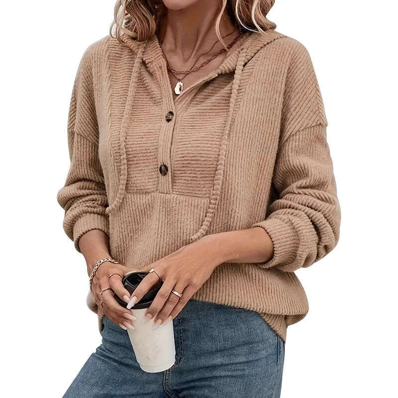 2026 European and American Cross-Border Women's Autumn Winter Hooded Ribbed Long Sleeve Sweatshirt Top