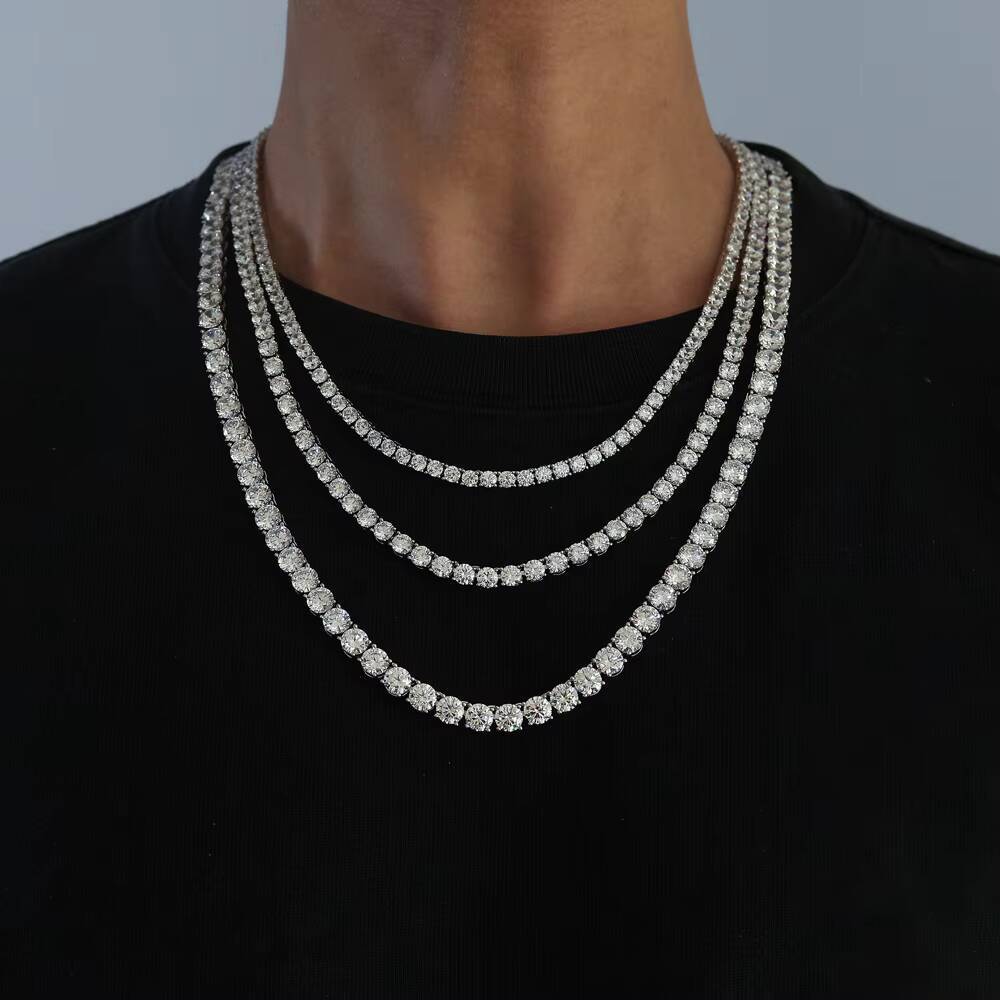 4mm Wholesale Custom Chain Tennis Necklace 925 Sterling Silver GRA Moissanite Lab Diamond Hip Hop Tennis Necklace for Men