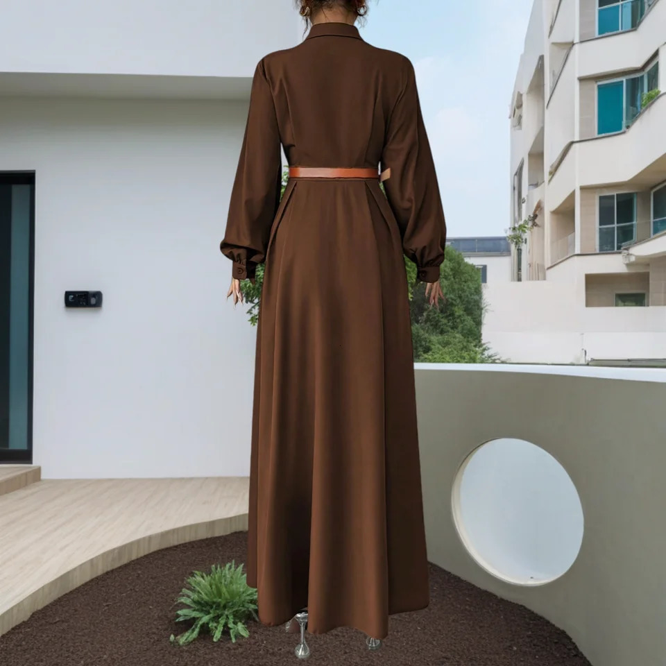 Womens Elegant Long Lantern Sleeve Office Dress Fashion Pleated ALine Maxi Dresses Autumn Casual Shirt Vestidos 251231