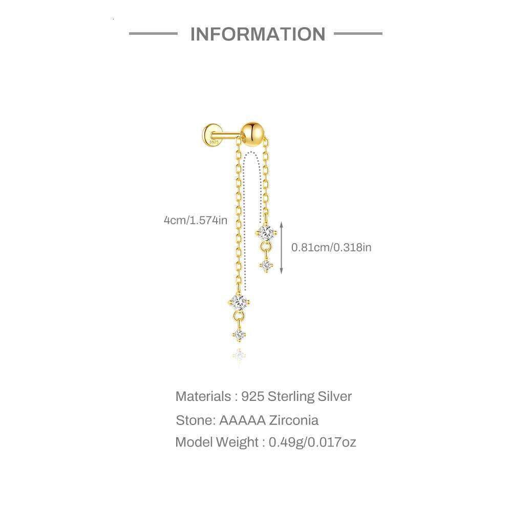 Aide 925 Sterling Silver Delicate Round Zircon Long Tassel Drangle Earring for Women New Design Adjustable Grip Inlaid Piercing