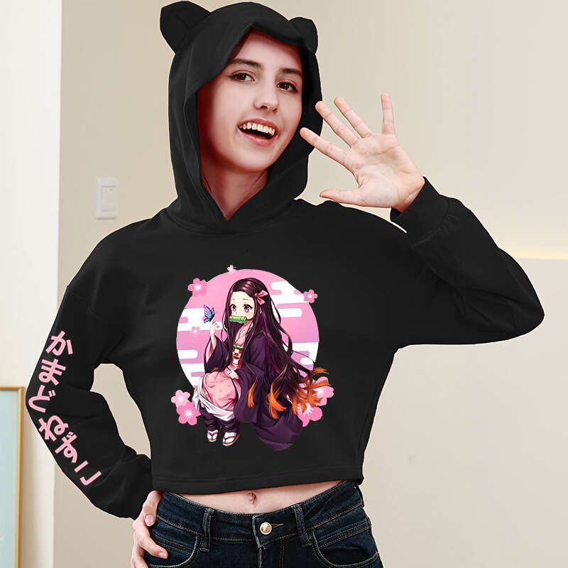 Pullover Hoodie Printed Sweatshirt New Anime Demon Slayer Douzi Printed Cat Ear Women S Fashion Street Style Short Hoodie
