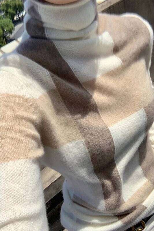 Geometric High Neck 85% Wool Women's Pullover Casual Wool Cashmere Sweater Popular Women's Fashion Top Girl