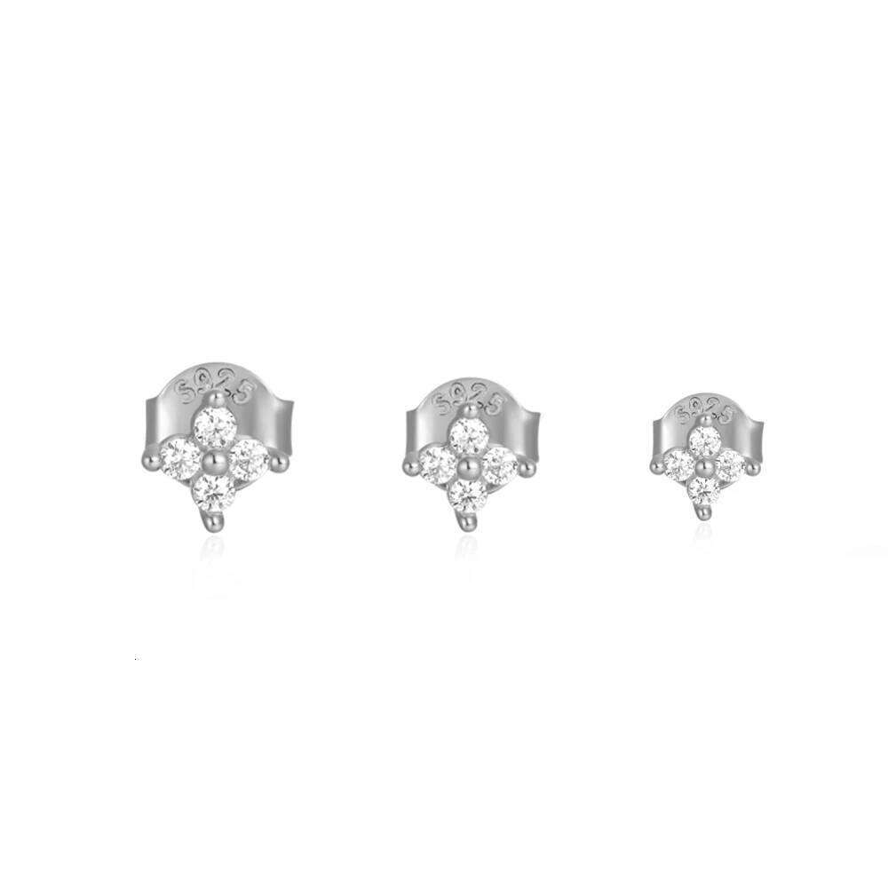 Aide 925 Sterling Silver 3pcs Set 3/4/5mm Clover Mini Flower Zircon Bar Piercing Stub Earring For Women Minimalist Jewelry Party