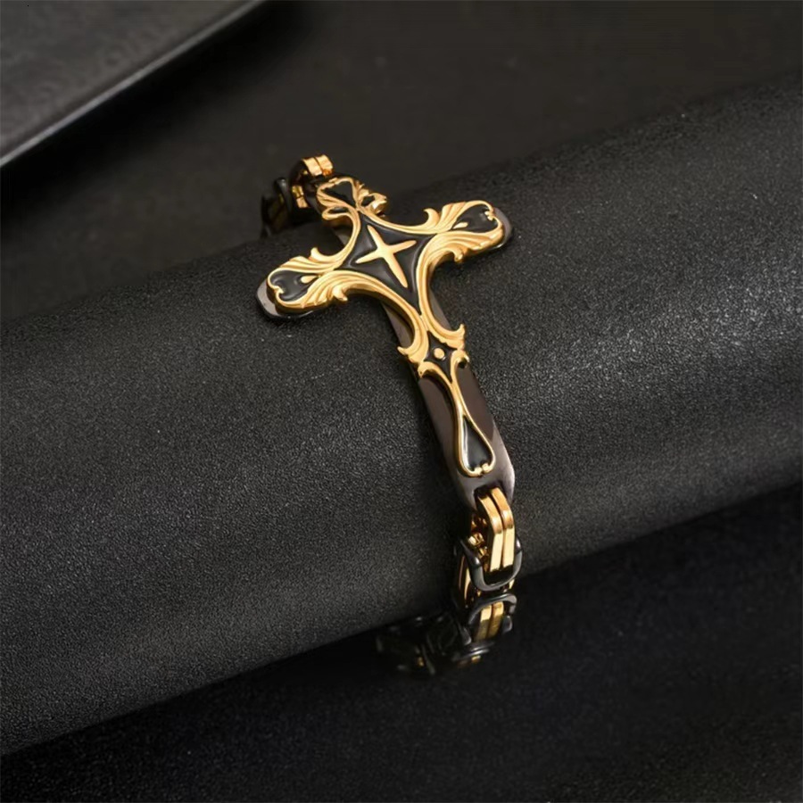 Luxury Brand Designer Jewelry Hot Sale New Gothic Style Retro Cross Stainless Steel Personality Hip-Hop Fashion Simple Versatile Bracelet