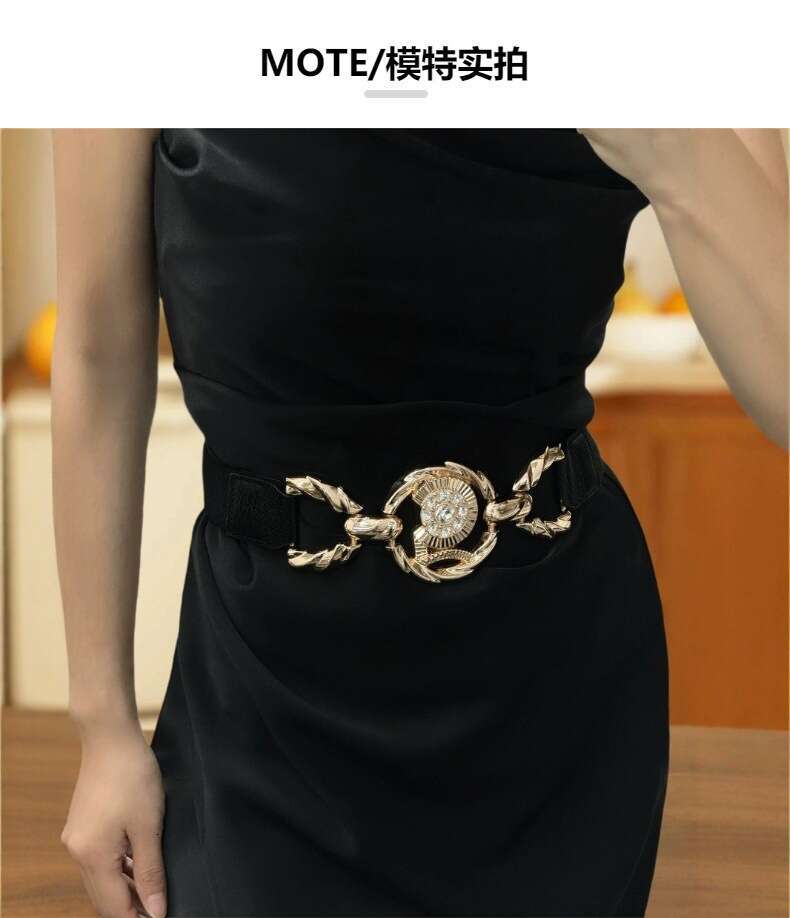 Geometric Chain Women, Decorative Accessory for Woolen Coats, Sweaters, Suits, Dresses, Wide Black Waist Belt