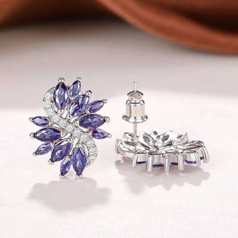 Huitan Gorgeous Marquise Purple CZ Stud Bling Accessories for Women Wedding Elegant Lady Earrings Luxury Jewelry