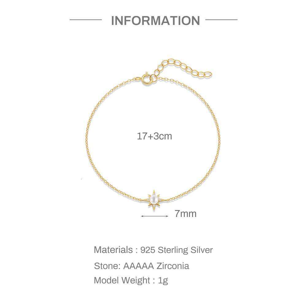 Aide S925 Sterling Silver Octagon Star Zircon Pearl Bracelet Dainty Adjustable Chain Jewelry for Women Valentine's Day gift
