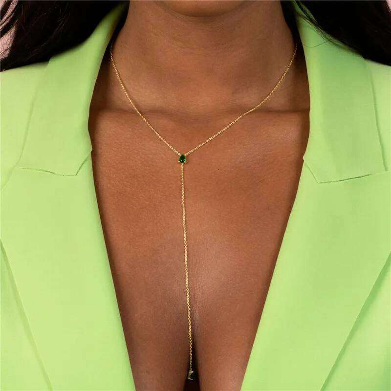 Aide 925 Sterling Silver Elegant Y Shape For Women Temperament Long Chain Tassel Water Drop CZ Zircon Pendant Necklace