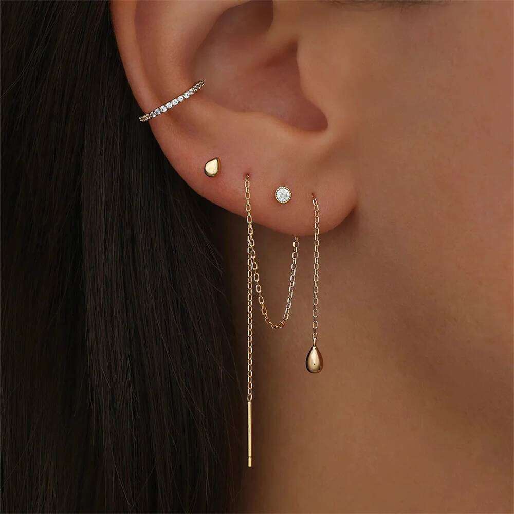 Aide 925 Sterling Silver Chain Tassel Star Zircon Earrings For Women Ins Minimalism Geometric Long Line Ear Studs Xmas Gift 1pc