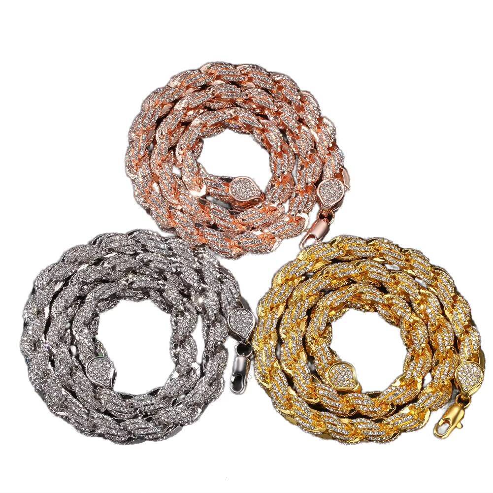 Mens 12MM Fully Iced Out Diamond Necklace with Hip Hop Style Miami Cuban Link Chain Gold Zinc Alloy Jewelry for Parties Gifts