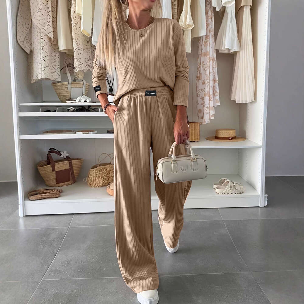 European and American Women's Fashion Autumn Winter Regular Style 2025 New High Waist Draped Ladies Narrow Version Casual Straight Pants Set