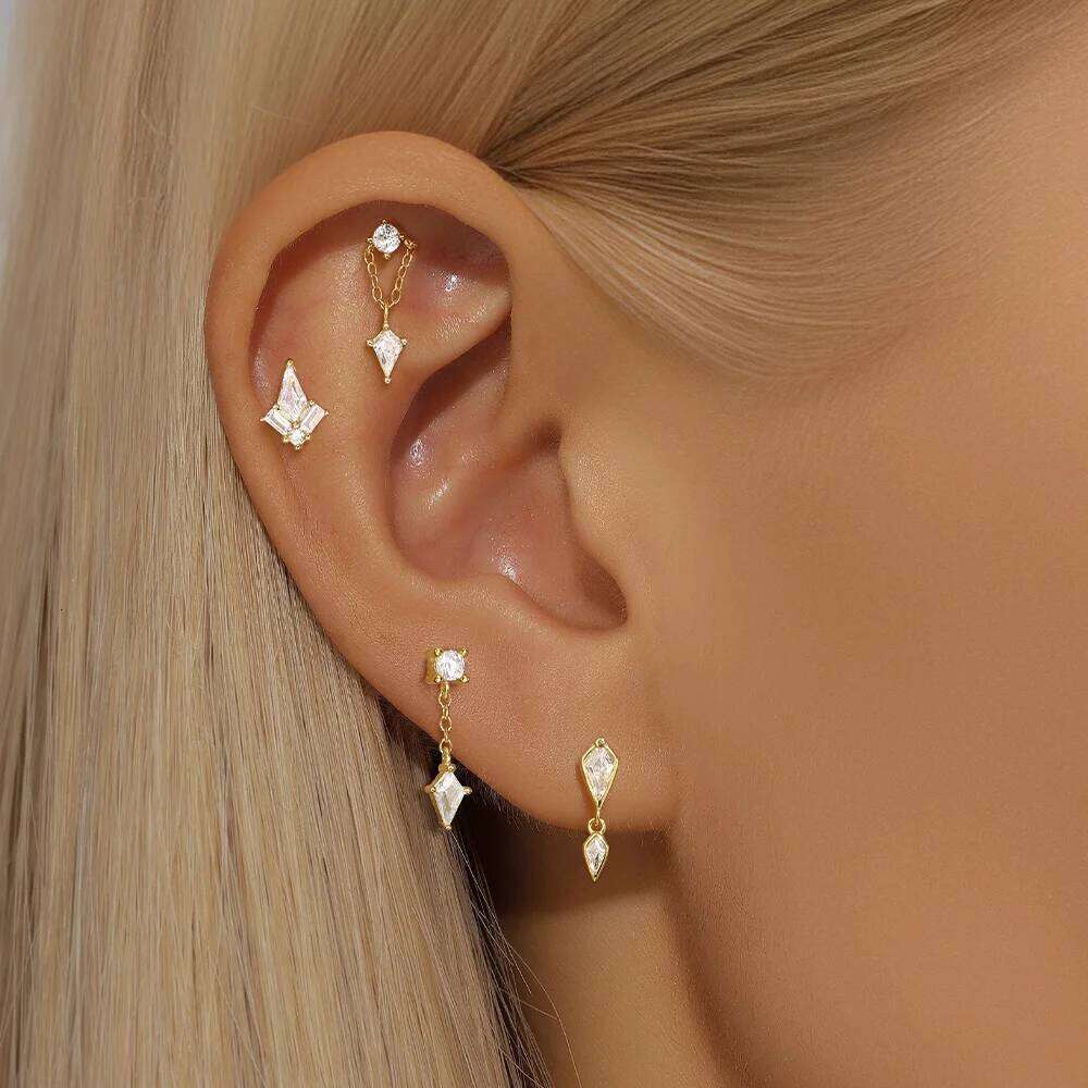 Aide 1PC 925 Sterling Silver Simple New Designs Chain Ball Flat Head Cartilage Piercing Stud Earring For Women Body Fine Jewelry