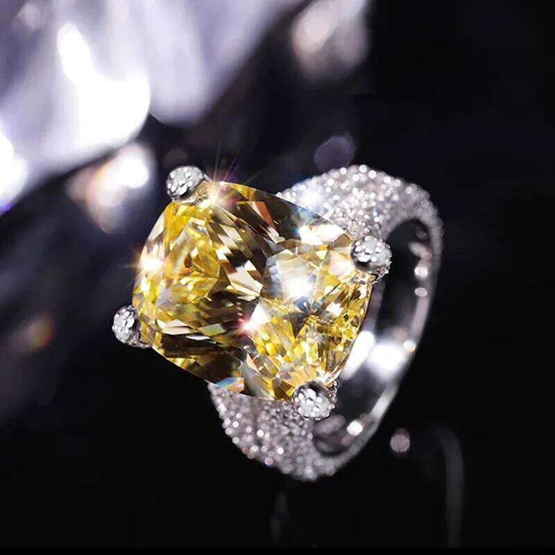 Huitan Graceful Chic Rings with Yellow Cubic Zirconia Trendy Luxurious Wedding Accessories for Women Modern Romantic Jewelry Hot