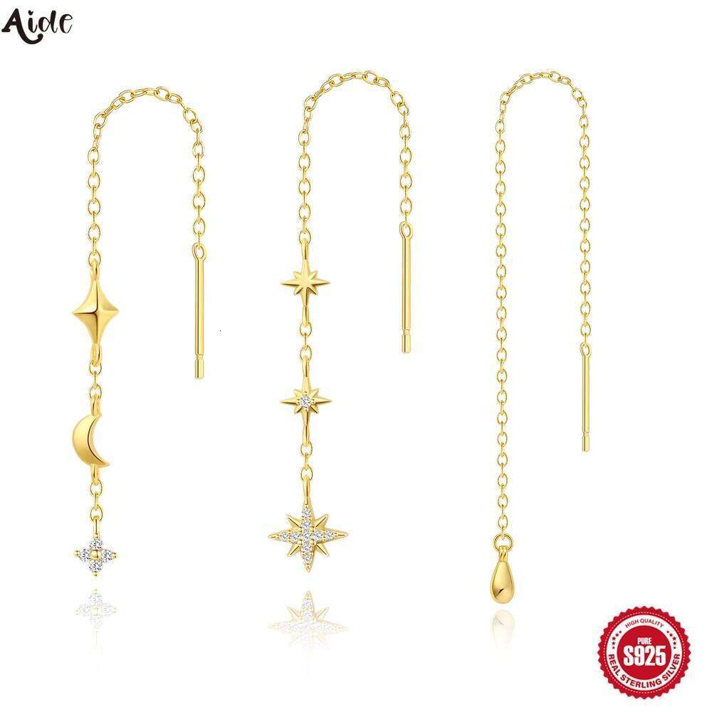 Aide 925 Sterling Silver Chain Tassel Star Zircon Earrings For Women Ins Minimalism Geometric Long Line Ear Studs Xmas Gift 1pc