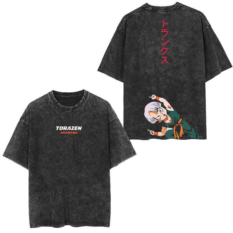 Tees Polos Japanese Classic Dragon Ball Cartoon Anime Oversize High Street Vintage Washed Distressed Short Sleeve T Shirt Men's Clothing Daily Ou - view 3