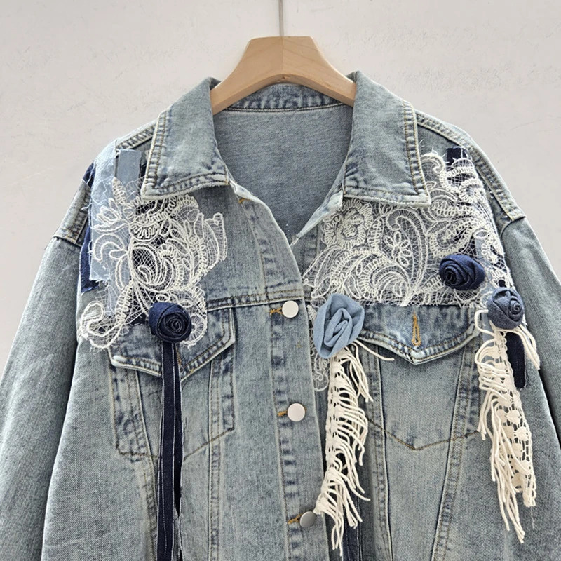 DEAT Autumn Niche Fashion Patchwork Womens Denim Jacket Loose Singlebreasted Contrast Color Coat Female11A05239 251229