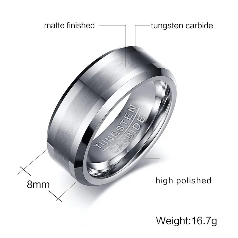 Vnox Classical 100 Tungsten Carbide Ring for Men Wedding Jewelry No Rust drop 251230