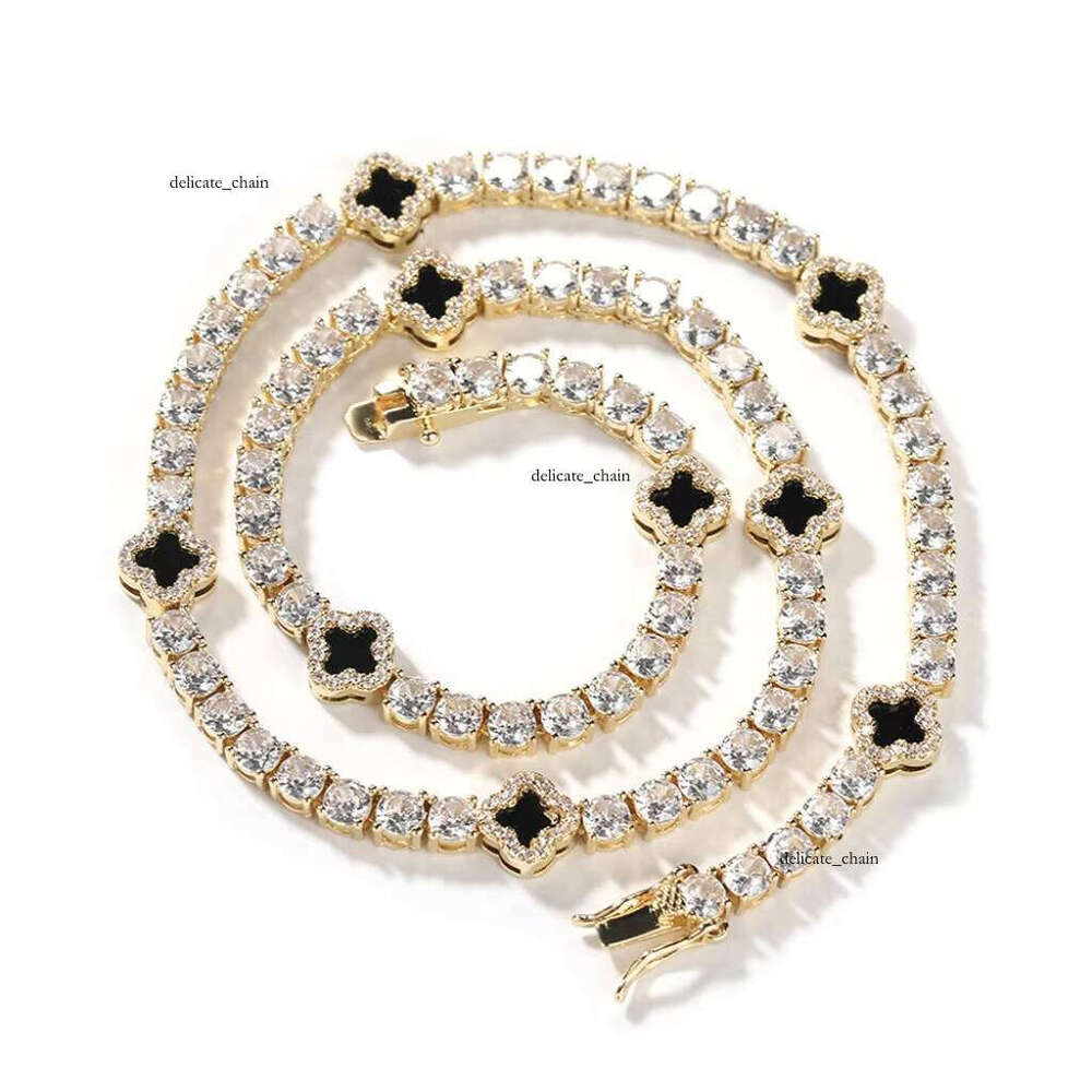 New Arrival High Quality fashion Lucky Grass VVS Moissanite Tennis Chain Necklace for Women Men Hip Hop Jewelry