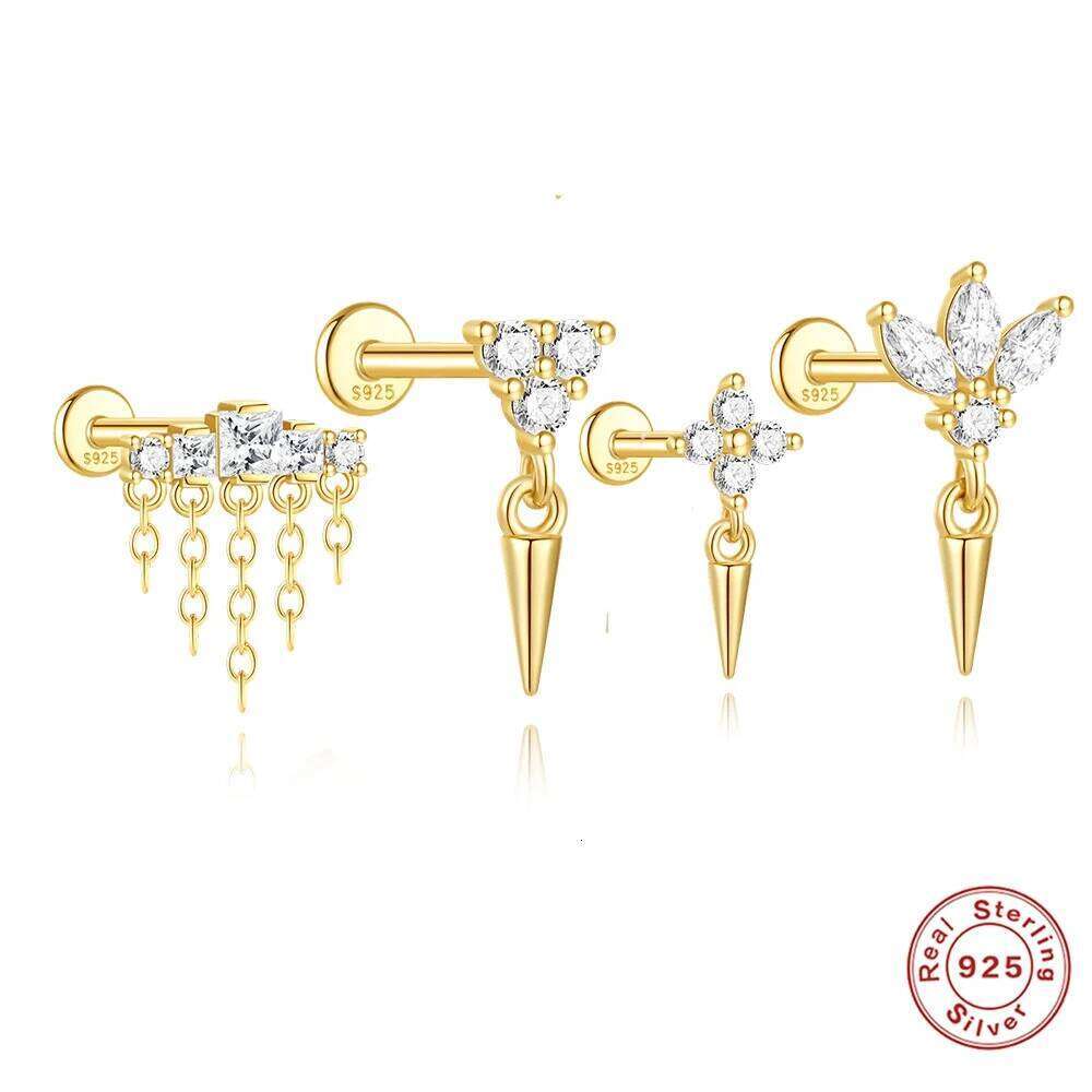 Aide 925 Sterling Silver Single Small Tassels Rivet Stude Earring Flat Thread Ear Bone Studs Body Piercing Fine Jewelry