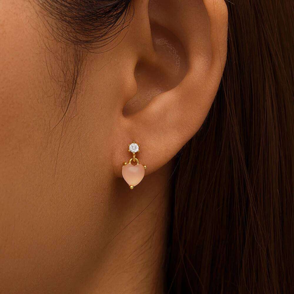 Aide 925 Sterling Silver Sweet Cute Pink Heart Dangle Stud Earrings For Women K Gold Plated Simple Elegant Jewelry Party Gift