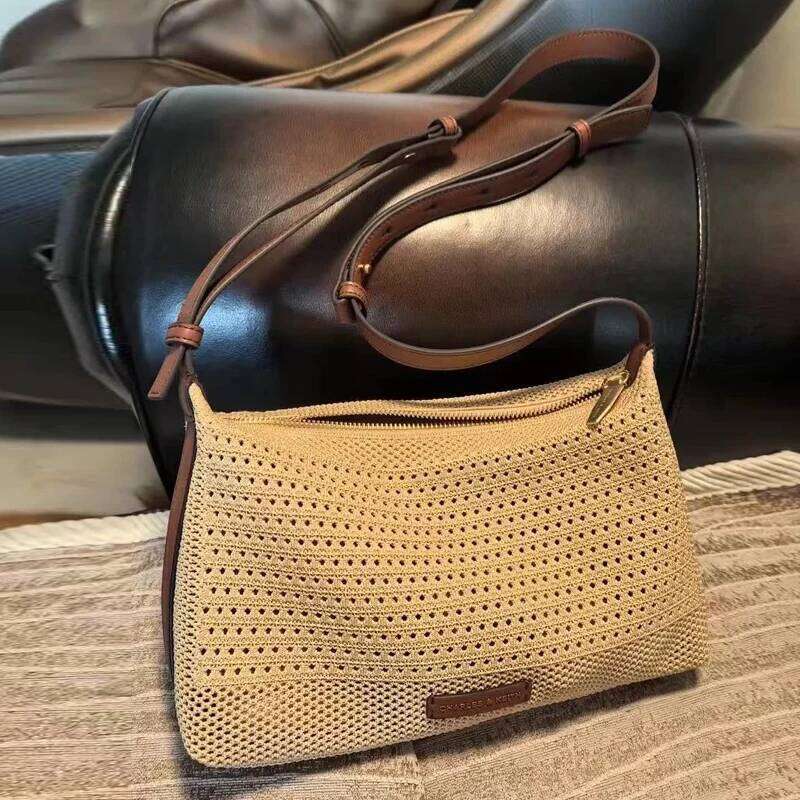 Beach Small Hobos Bags For Women Luxury Designer Handbags Purses 2025 New In Polyester Letter Hollow Cloth Underarm Shoulder Bag