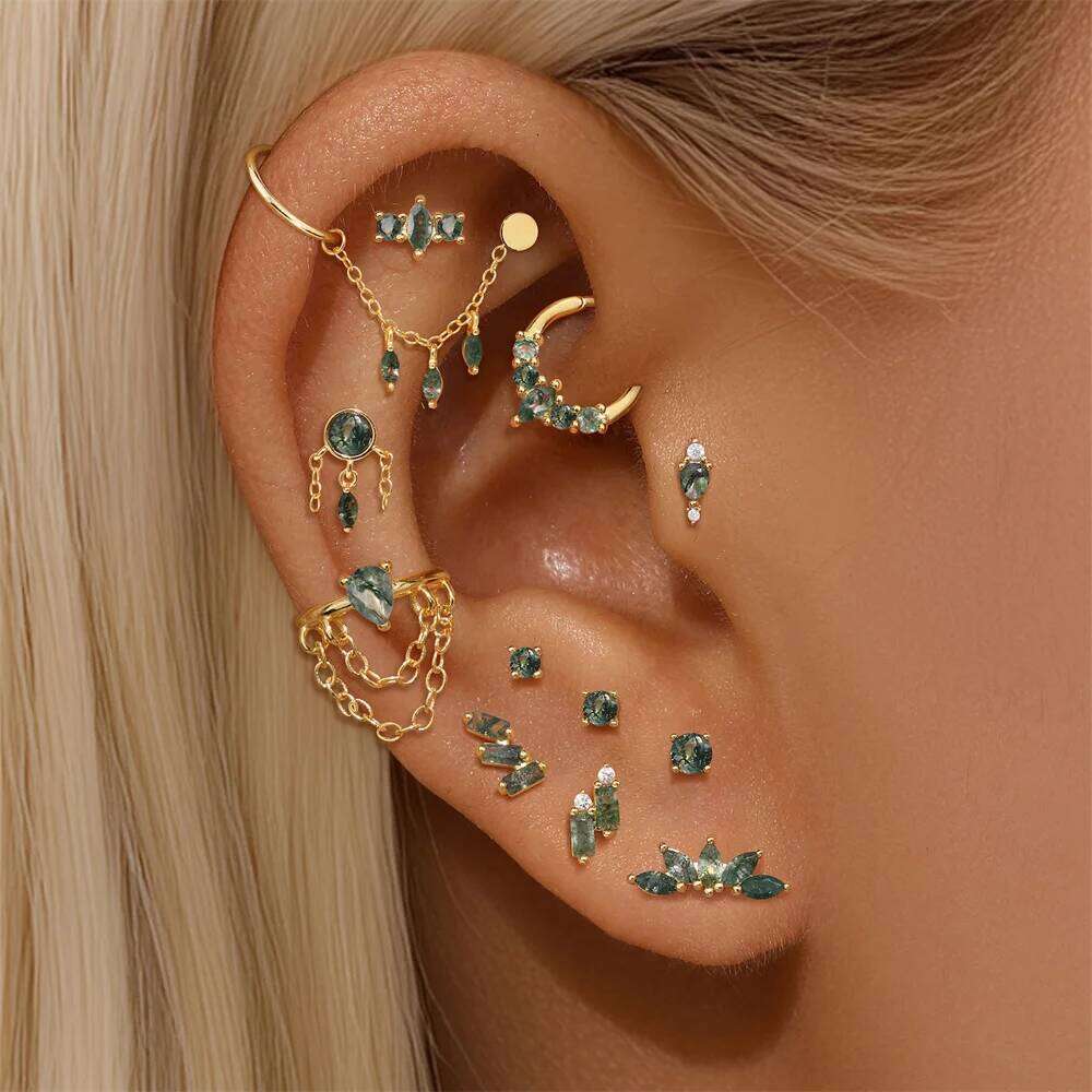 Aide Agate Stud Earrings For Women 925 Sterling Silver Jewelry Gift Simple Dainty Cartilage Helix Natural Stone Flat Back Studs