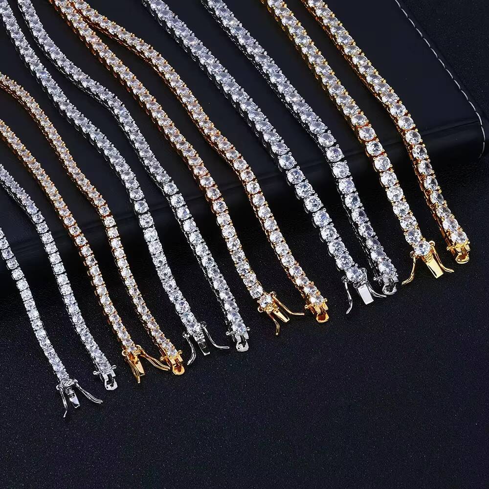Sparkling VVS Moissanite Hip Hop Tennis Chain Necklace 925 Silver Rose Gold Plated Iced Out Cut Jewelry Womens Anniversary