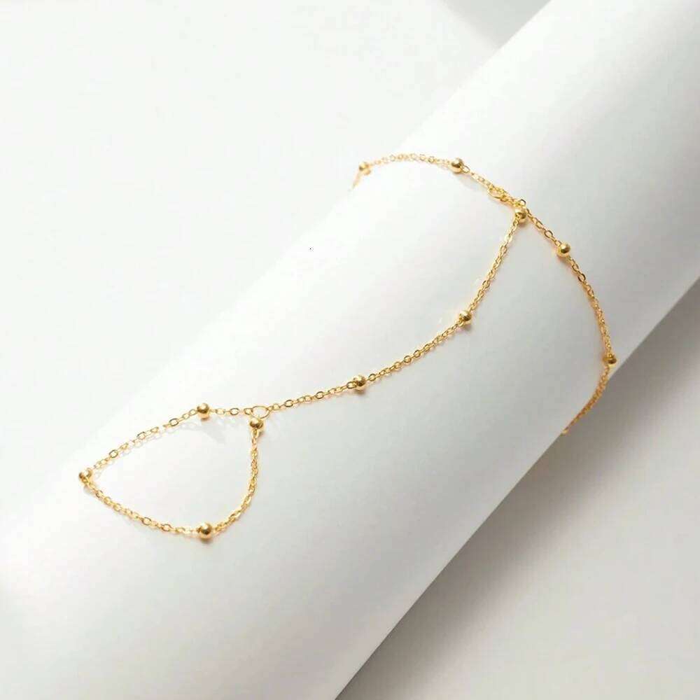Aide Minimalist Bracelets for Women 925 Silver Beaded Hand and Chain Ring Boho Jewelry Engagement Gift