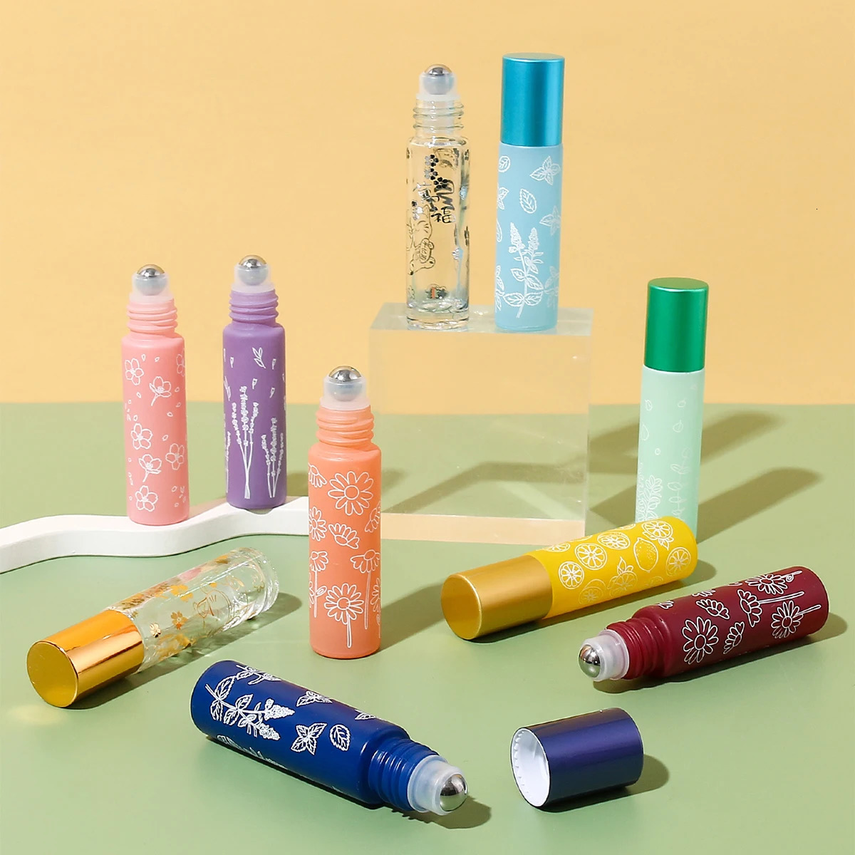 10pcs 10ml Refillable Morandi Colorful Empty Glass Essential Oil Perfume Roll On Bottles With Stainless Steel Roller Ball 251230