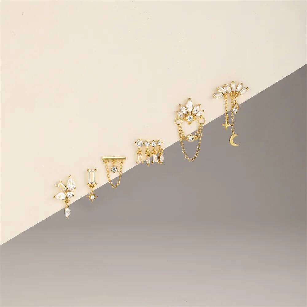 Aide 1pc 925 Silver Chains Flower Studs Women 18K Gold Flat Head Threaded Puncture Ear Bone Tassel Charm For Earring Jewelry