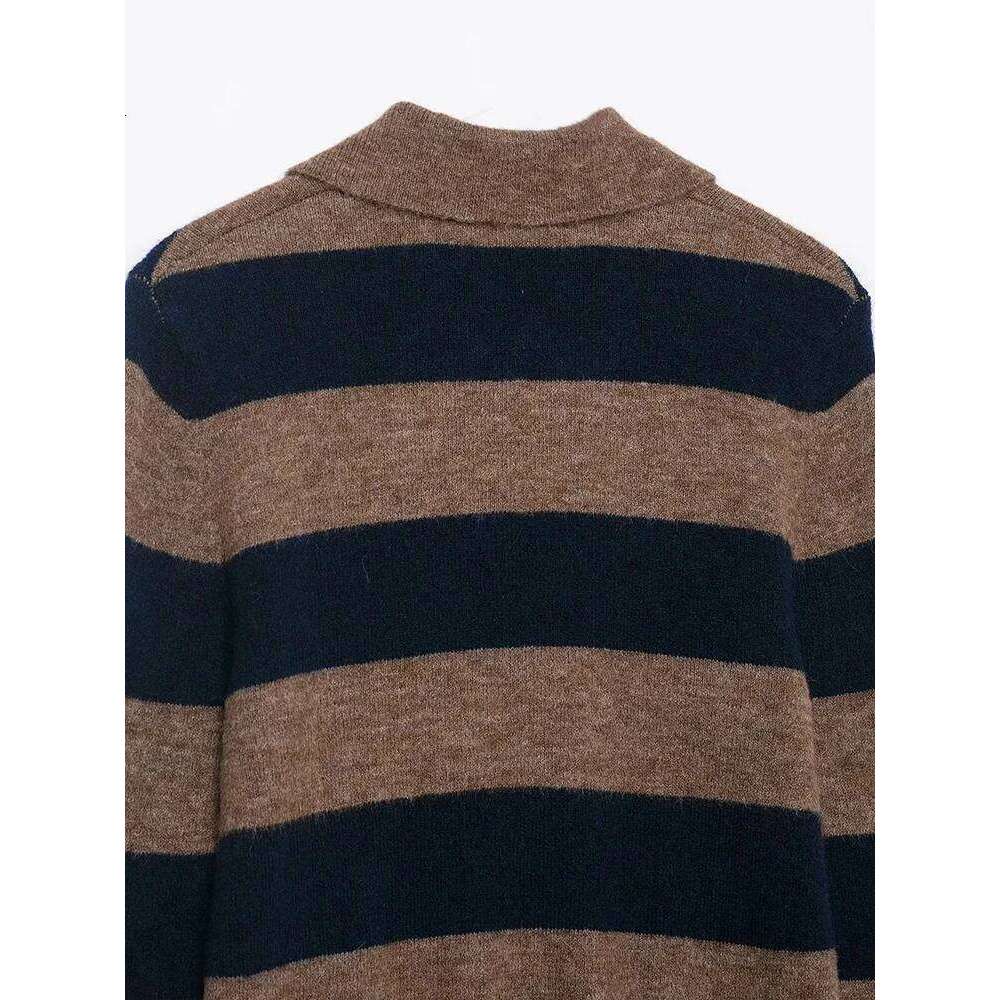 New Contrast Striped Knit Cardigan Women's Autumn And Winter Loose Short Coat Color Matching Sweater