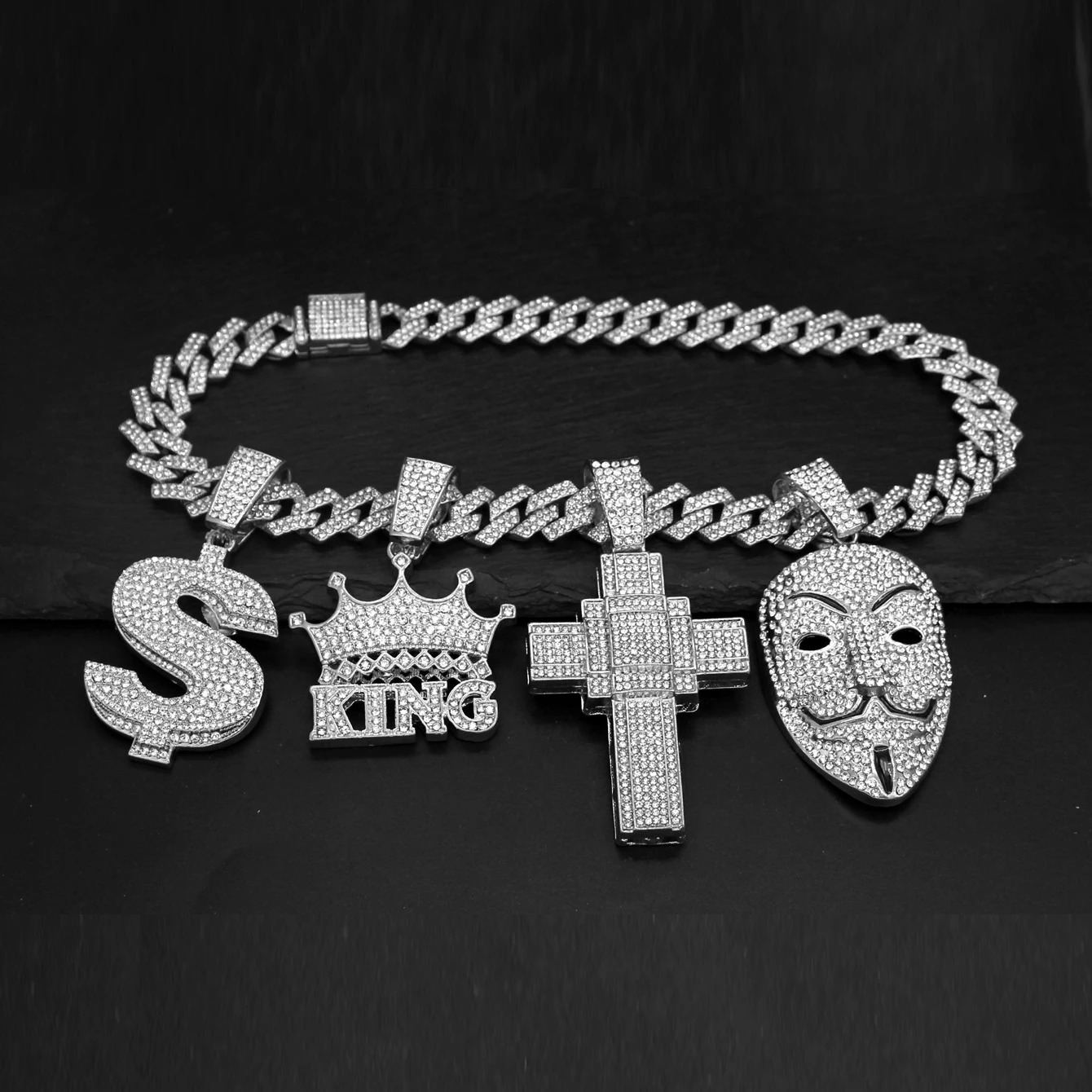 Men Women Hip Hop Big Dollar Sign Cross Pendant With 15mm Rhombus Cuban Chain Iced Out Bling Necklaces Fashion Charm Jewelry 251230