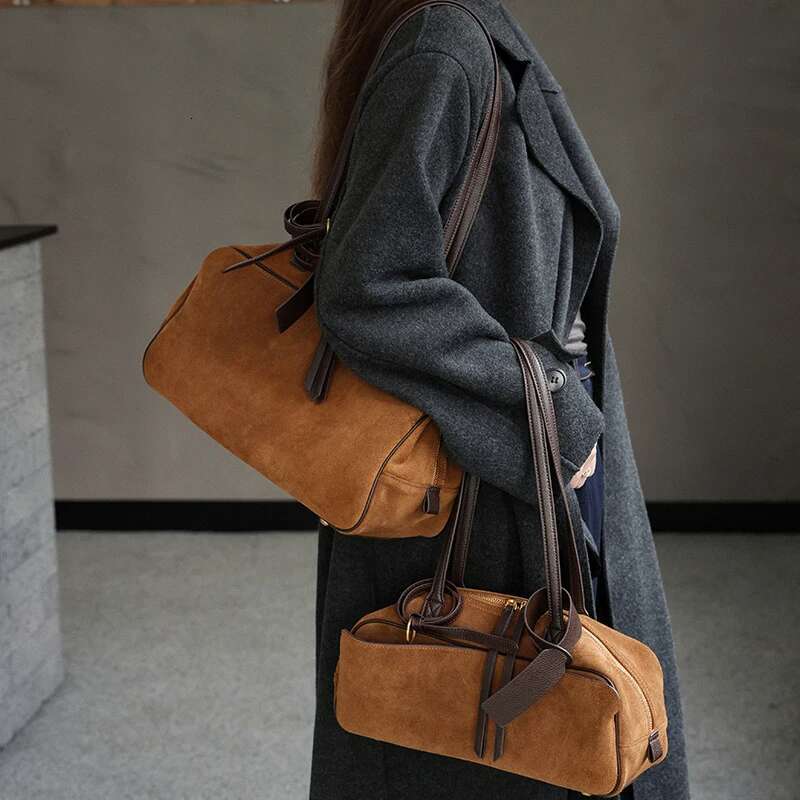 Ladies Casual Soft Suede Cowhide Handbags Women S Frosted Cow Leather Shoulder Bag Female Fashion Trend Luxury Bags New JINXIANGGUO TOTE