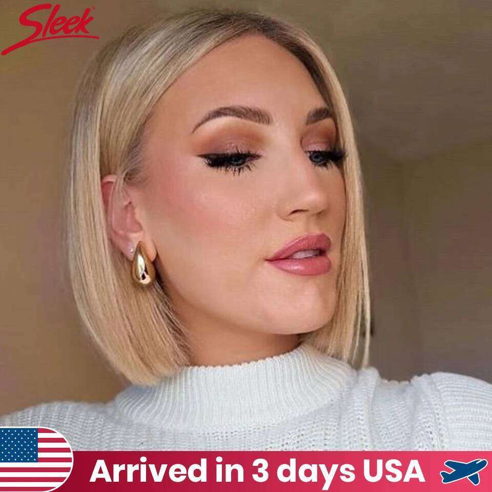 Sleek Brown Blonde Colored Human For Women 13X6X1 Bob Lace Front Short Straight Brazilian Hair Wigs