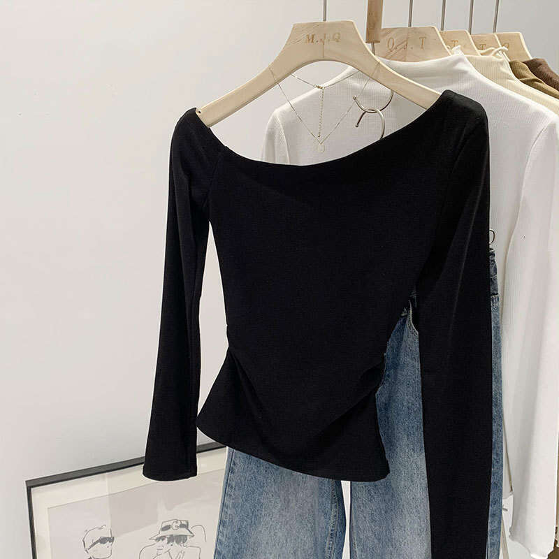 In Stock 2026 Early Spring Asymmetrical Long Sleeve T-Shirt for Women, New Autumn Slim Fit Pure Desire Sexy Inner Top