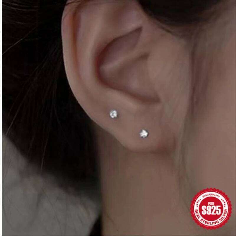 Aide 925 Sterling Silver Shiny Colorful Small Round Zircon Bar Piercing Stud Earrings For Women Minimalist Jewelry Party Gift