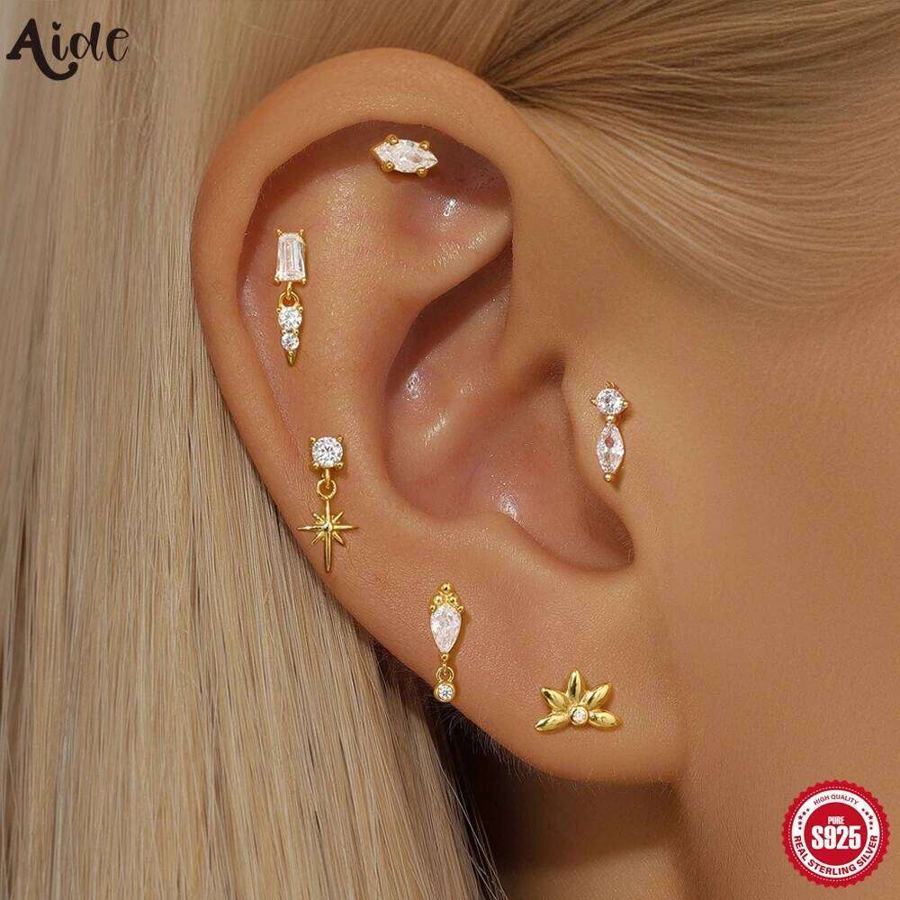 Aide 925 Sterling Silver DIY Handmake Inlaid Zircon Piercing Stud Earrings For Women 18K Gold Jewelry High Quality pendientes