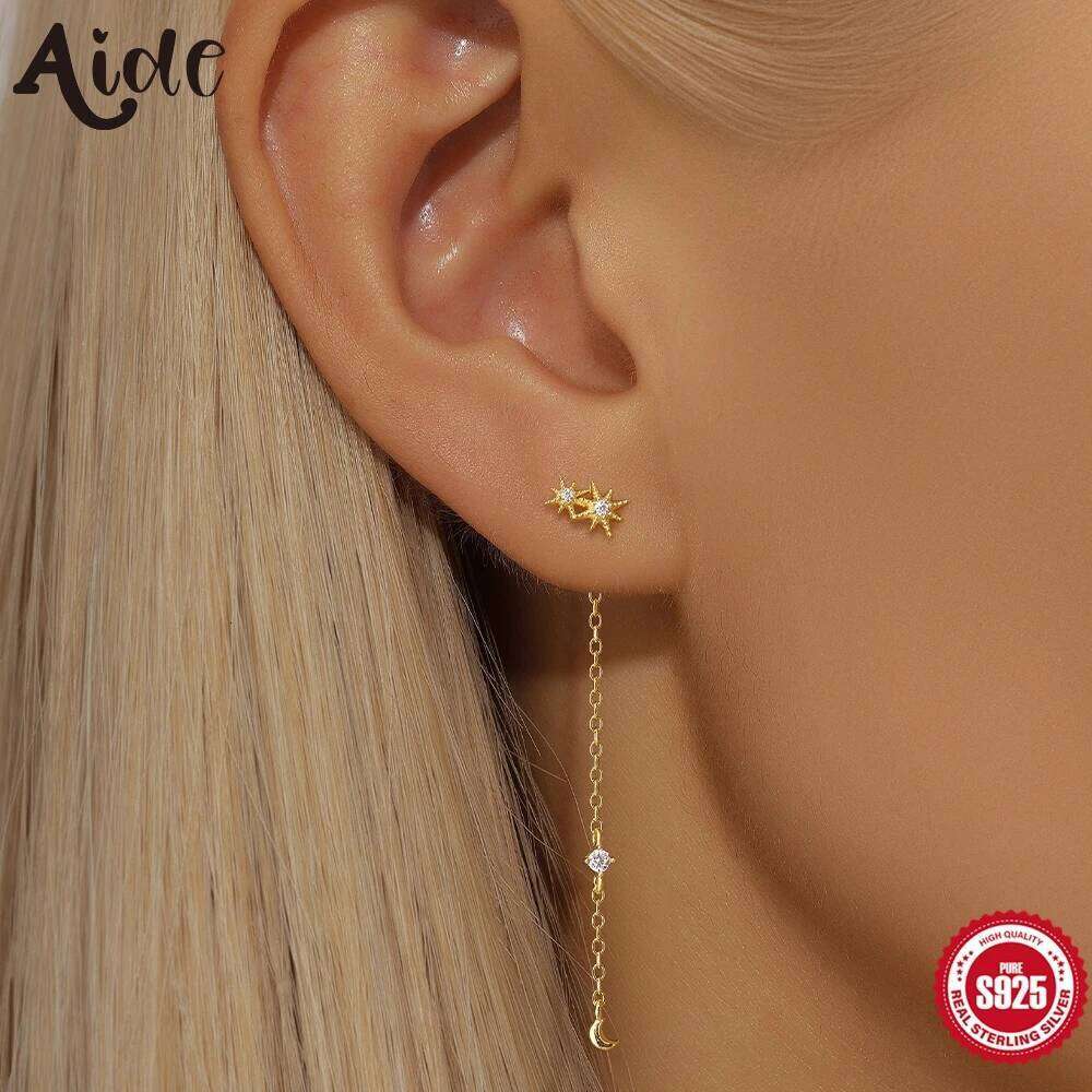 Aide 925 Sterling Silver Line Long Hanging for Women 18K Gold Color Ear Wire Piercing Drop Earring Accessories Jewel
