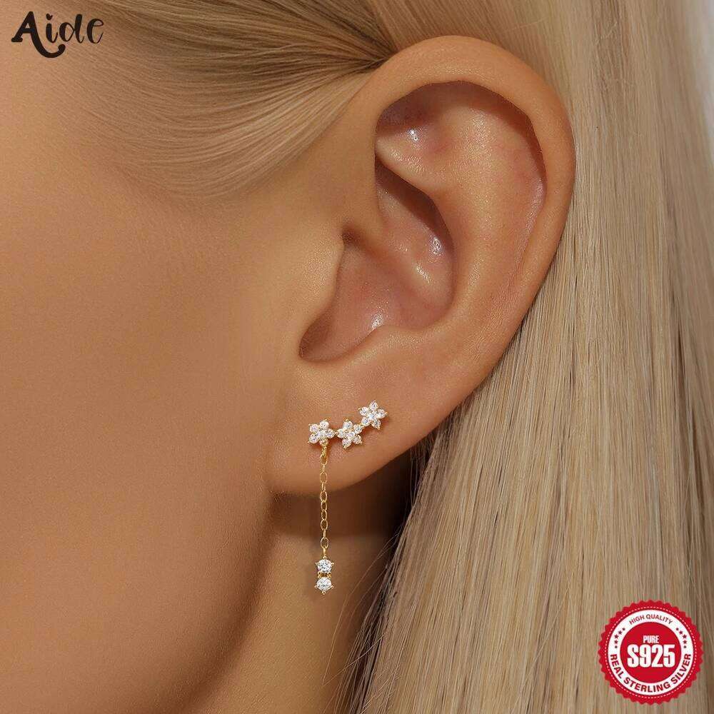 Aide 925 Sterling Silver Long Thin Chain Tassel Ball Star Drop Earring For Woman Zircon Stud Earrings Fashion Christmas Jewelry