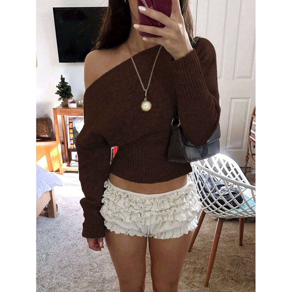 Lazy Style Loose Off-Shoulder Design Knitted Top Women's Autumn Winter New High-Waisted Slimming Sweater One-Piece Dropshipping