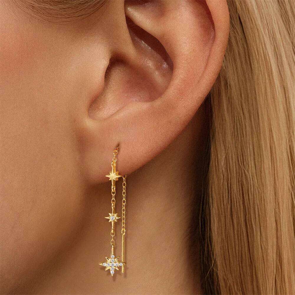 Aide 925 Sterling Silver 1pc Mini Zircon Tassel Long Chain Dangling Stud Earring For Women Minimalist Elegant Jewelry Party Gift