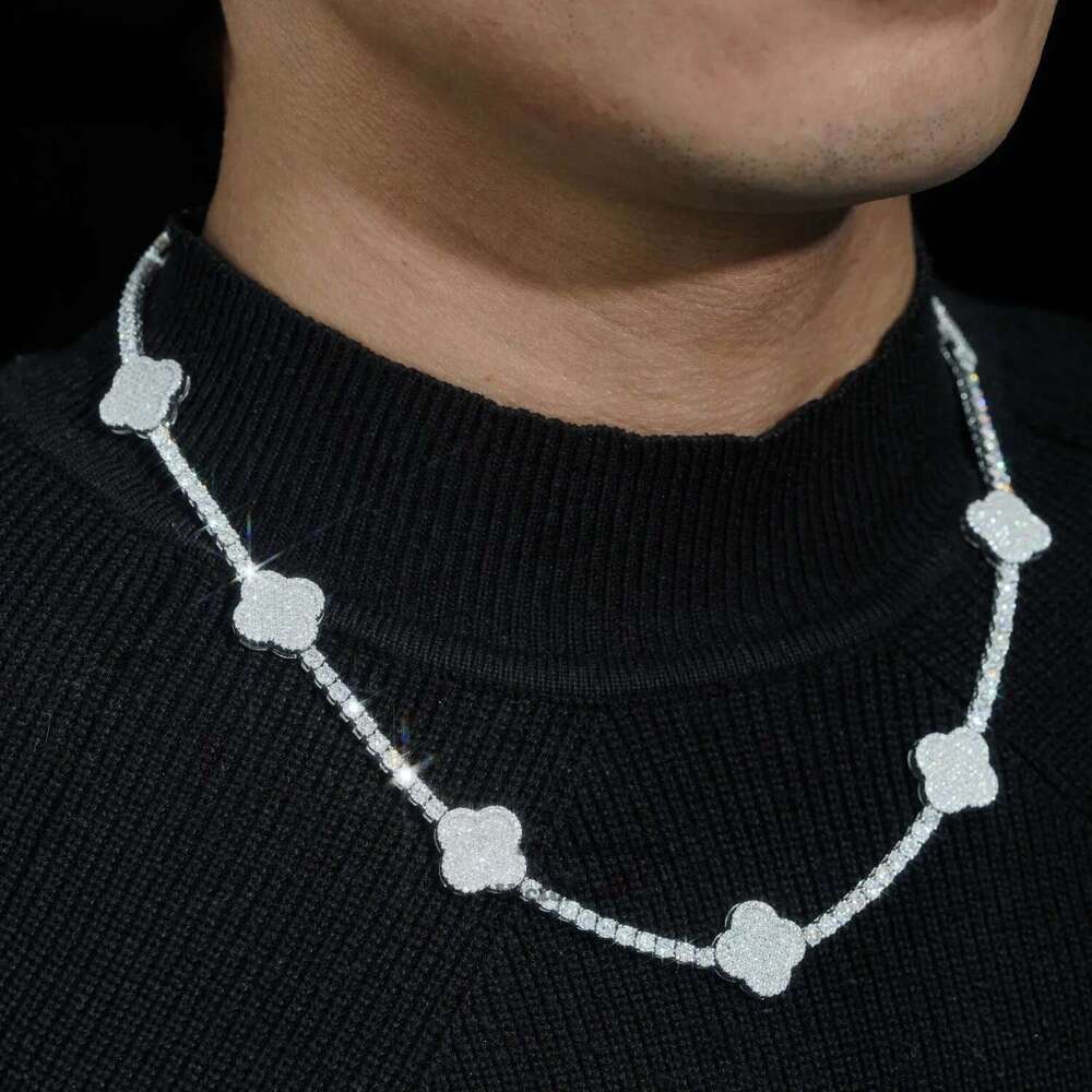 New Arrival 2024 Pass Tester 925 Sterling Silver VVS Moissanite Diamond Clover Tennis Chain Necklace Men's and women's fashion chains