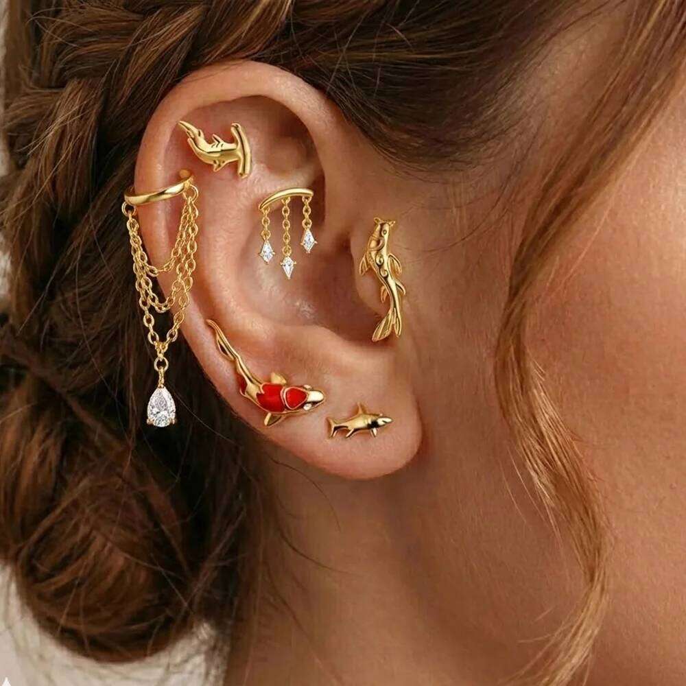 Aide 925 Sterling Silver Cartilage Earring Enamel Oil Drop Piercing Jewel for Women Helix Tragus Conch Chain Stud New Year Gift