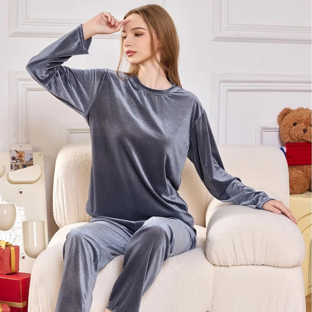 Womens Home Clothes Loungewear Sets Woman Pajamas Set Ensembles Pyjama Femme Ensemble Warm Sleepwear for Winter 2 Piece 251231