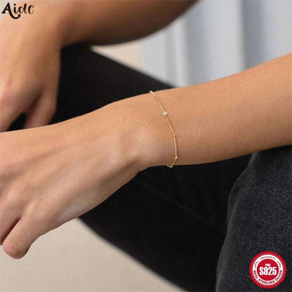 Aide Ball Bead Chain Bracelet For Women, 18k Gold Plated 925 Silver Thin Link Layered Hand Wristband Christmas Gift Jewel