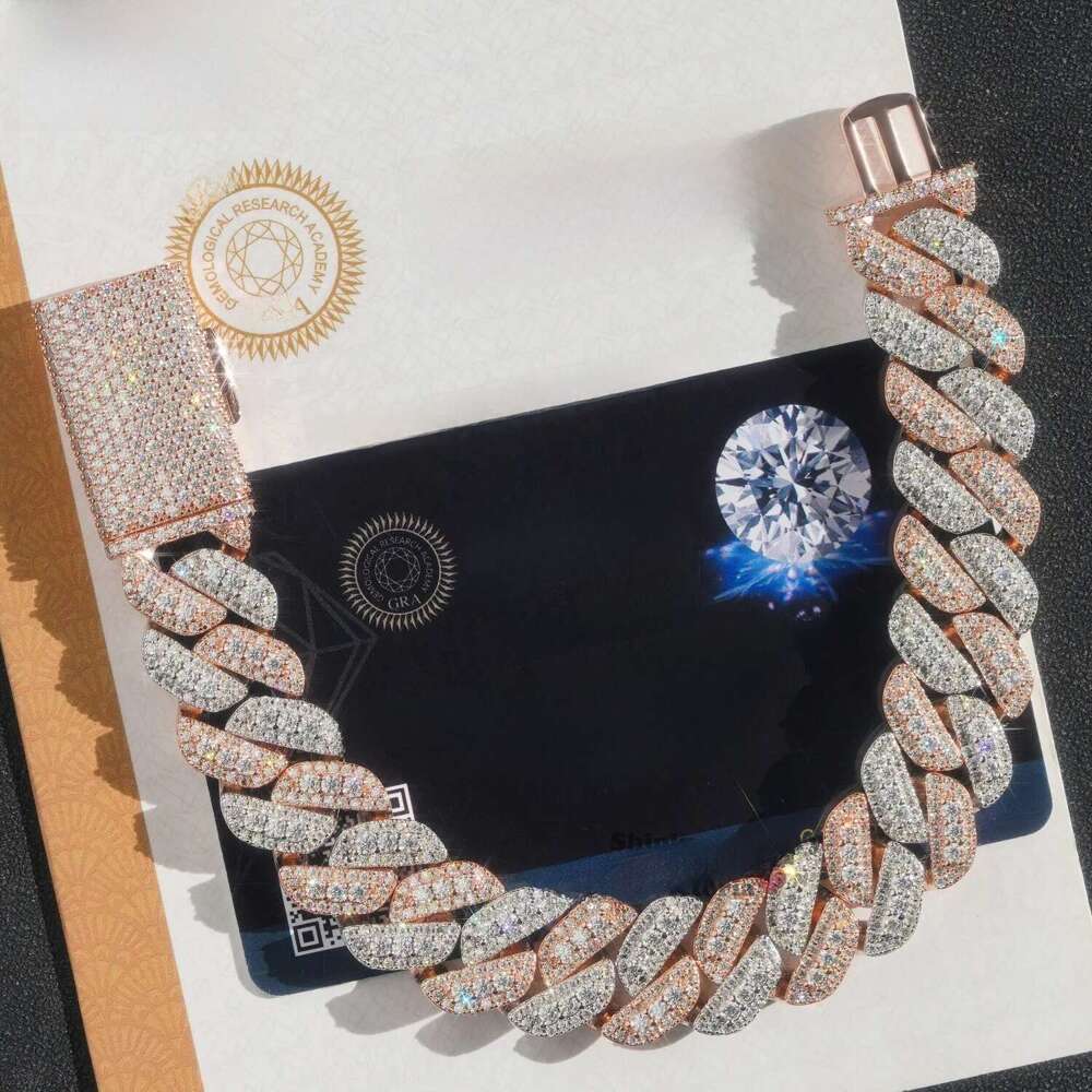2026 Rose gold plated two tone iced out 10mm 13mm 15mm 925 sterling silver pass diamond tester hip hop jewelry vvs moissanite cuban link chain